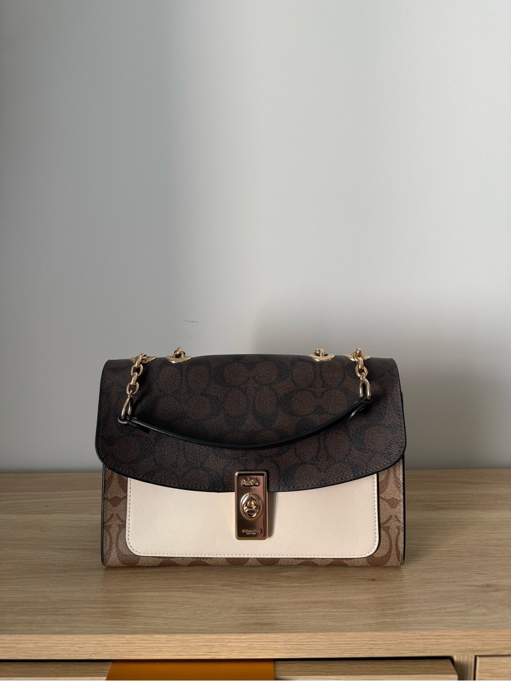 Coach Brown and Cream Chain Shoulder Bag